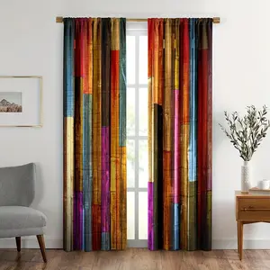 Colorful Painted Wood Pattern Curtain, 2 Counts/set Rustic Western Country Style Window Curtain, Home Decor for Living Room Bedroom, Home Decoration Curtain