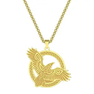 Hot Sale New Stainless Steel Pendant Necklace Gold and Silver Viking Pendant Crow Necklace Jewelry Personality Art