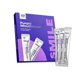 Purple Teeth Whitening Mouthwash Sachets 20 Pack | Alcohol-Free & Peroxide-Free Oral Rinse | Portable Travel Mint Breath Freshener