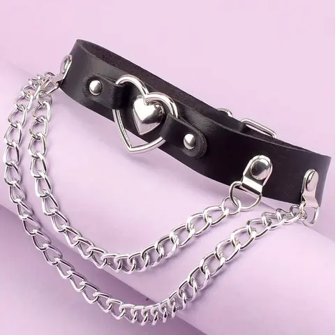 Gothic Heart Circle Adjustable PU Leather Choker Chain Necklace, Gothic Heart Design Jewelry, Unisex Accessory for Daily Wear and Special Occasions, Gift for Birthdays and Anniversaries