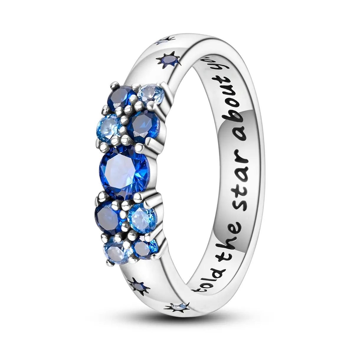 MULA Silver-Plated Star Code Statement Multi Ring - Women's Cosmic Star-Shaped Engraved Phrase Sparkly Ring, Hidden Message, Blue Zirconia, Elegant Everyday Costume Jewelry, Elegant Everyday Ring, Sparkly Rings