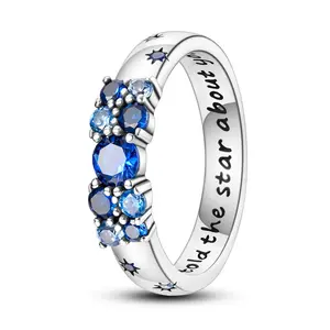 MULA Silver-Plated Star Code Statement Multi Ring - Women's Cosmic Star-Shaped Engraved Phrase Sparkly Ring, Hidden Message, Blue Zirconia, Elegant Everyday Costume Jewelry, Elegant Everyday Ring, Sparkly Rings