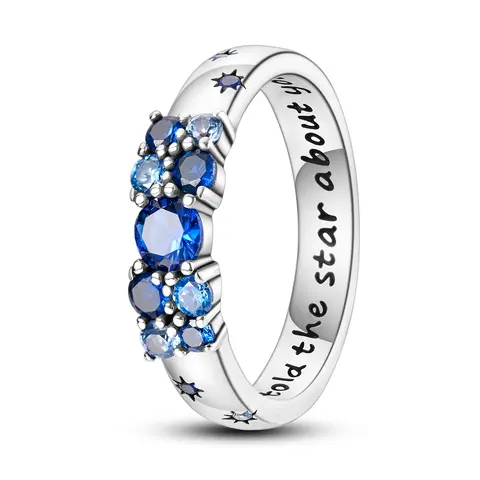 MULA Silver-Plated Star Code Statement Multi Ring - Women's Cosmic Star-Shaped Engraved Phrase Sparkly Ring, Hidden Message, Blue Zirconia, Elegant Everyday Costume Jewelry, Elegant Everyday Ring, Sparkly Rings