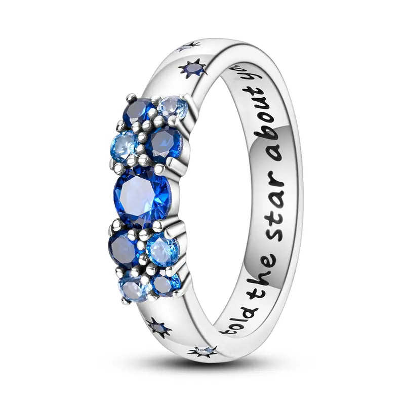 MULA Silver-Plated Star Code Statement Multi Ring - Women's Cosmic Star-Shaped Engraved Phrase Sparkly Ring, Hidden Message, Blue Zirconia, Elegant Everyday Costume Jewelry, Elegant Everyday Ring, Sparkly Rings