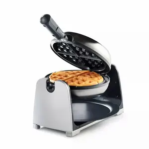 Waffle Maker, 1000W Belgian Waffle Iron 180° Flip, 8 Slices, Rotating & Nonstick Plates, Removable Drip Tray for Easy Cleaning, Cool Touch Handles, Space Saving Storage, Silver