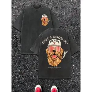 Good Ol American Dude Tee Front Small Cool Golden Retriever Print Back JUST A GOOD OL AMERICAN DUDE Dog Graphic Casual Short Sleeve Top-Retro American Style Oversized Streetwear Summer Casual Graphic Tee match shirt