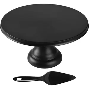 Round Cake Stand 9.84 Inch with Spatula, Black Cupcake Stand Bamboo Fiber, Dessert Display Plates for Snacks, Cookies, Candy Dish for Birthday Parties, Weddings, Baby Shower and Other Events Kitchen Plastic