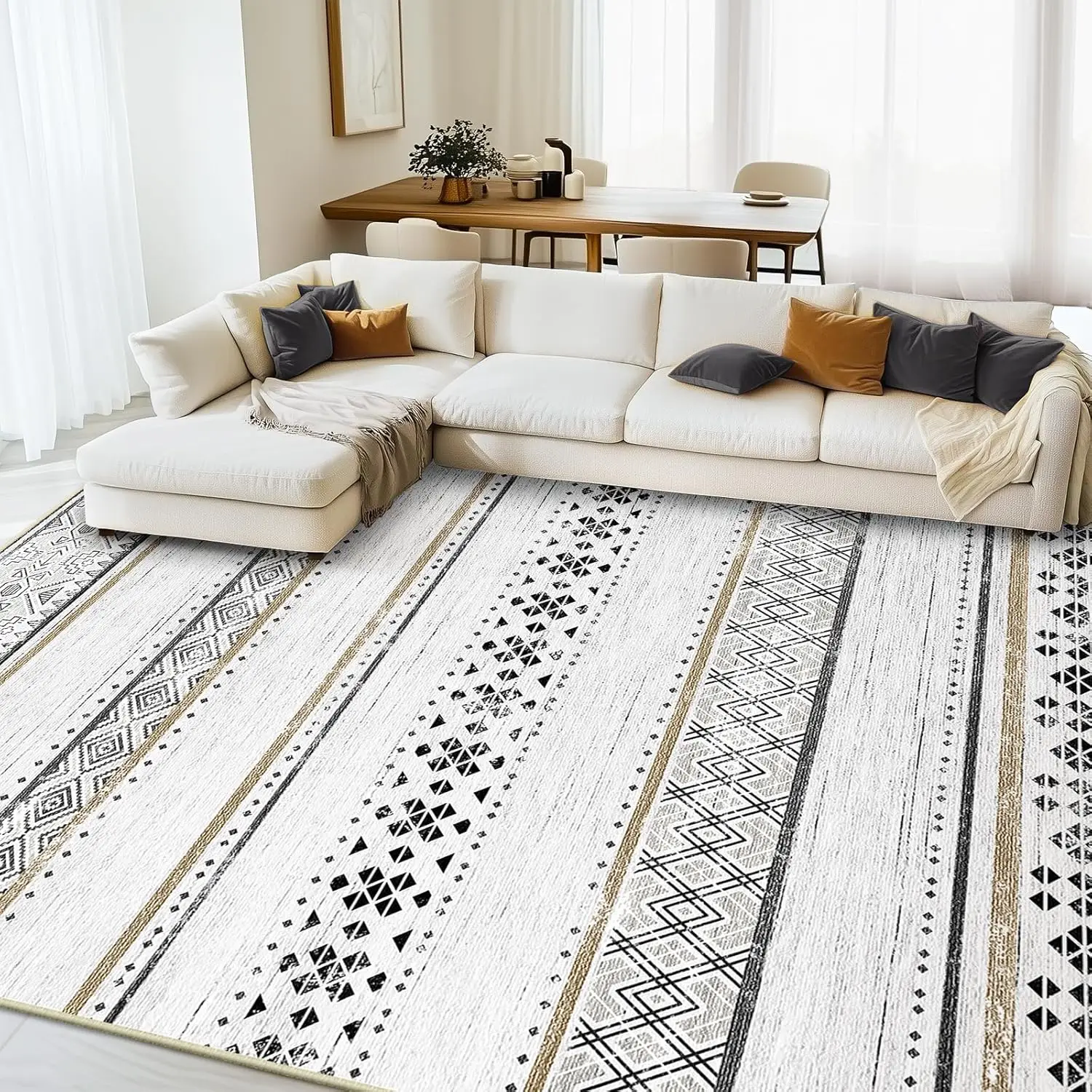 BESTSWEETIE Machine Washable Area Rugs for Living Room Bedroom Carpets Moroccan Farmhouse Modern Geometric Graphic Rug Soft Indoor Rugs Large Area Rug