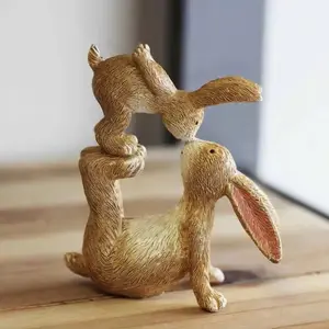 Charming Dual Rabbit Easter Sculpture, Statues, Interactive Design, Warm Resin Home Decor, Indoor Outdoor Holiday Ornament, Perfect Gift