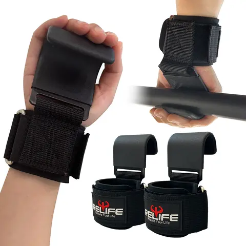 RELIFE Heavy-Duty Weightlifting Hooks (Pair) - Non-Slip Cotton Lifting Straps, Thick Padded, Reinforced Stitching, Adjustable Hook-and-Loop Wrist Support, for Deadlifts, Rows, Athletes, Home Gym Accessories, Grip Enhancement for Workouts