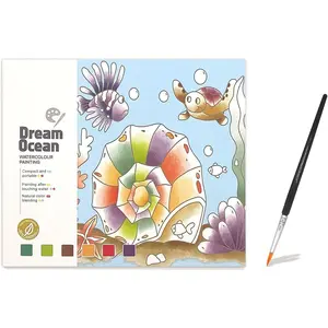 Dream Ocean Watercolor Painting Book, 20 Pages Art Practice Pad, Portable Watercolor Paper with Brush