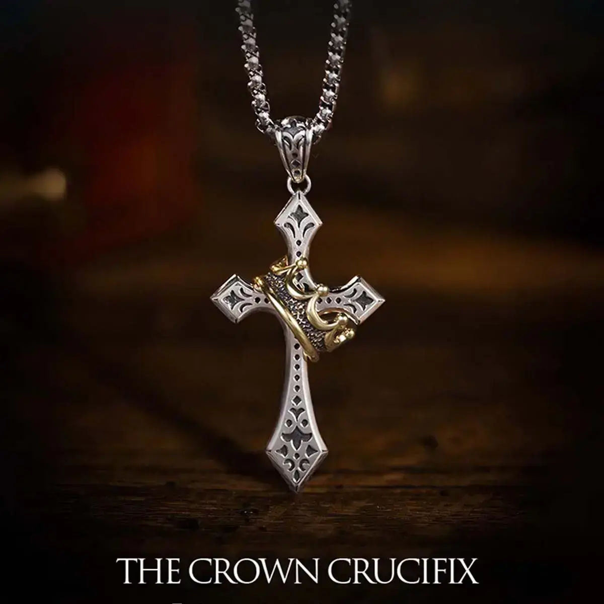 Titanium Steel Crown Cross Necklace Golden/Silver Two-tone Men's and Women's Daily Prayer Jewelry Anniversary Holiday Special Gift