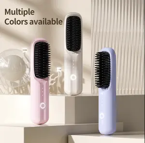 SleekGlow Cordless Hair Smoothing Brush USB Rechargeable Anti-Frizz Travel-Friendly Detangling Hairbrush Pink for Daily Touch-Ups & Travel Use Grooming Comb