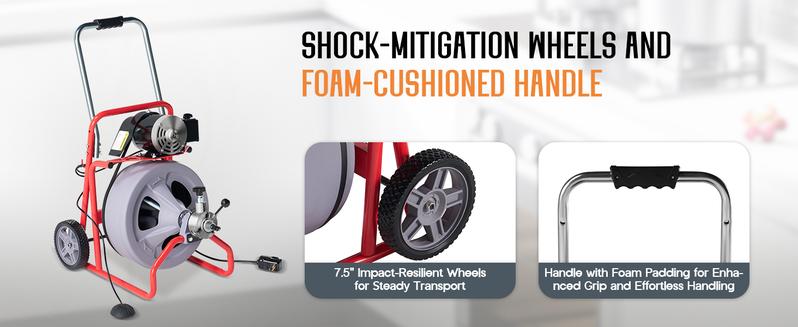 VanAcc Drain Cleaner Machine Auto Feed Sewer Snake Drain Auger with 8 Cutter for 2" to 4" Pipes, Clog Hair Remover Tool for Bathroom Kitchen