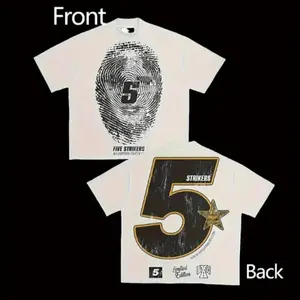 Boys' Y2K Retro Streetwear T-Shirt - 100% Cotton Short Sleeve Tee with Fingerprint & Star Print, Black Casual Summer Top for Teens, Comfortable Round Neck Design, Everyday Tshirt | Y2K Fashion | Comfortable Fit, Shirts for Girls