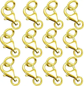 14K Gold Plated 925 Sterling Silver Lobster Claw Clasp with Closed Jump Rings,Necklace Clasps and Closures Suitable for Jewelry Making Necklaces