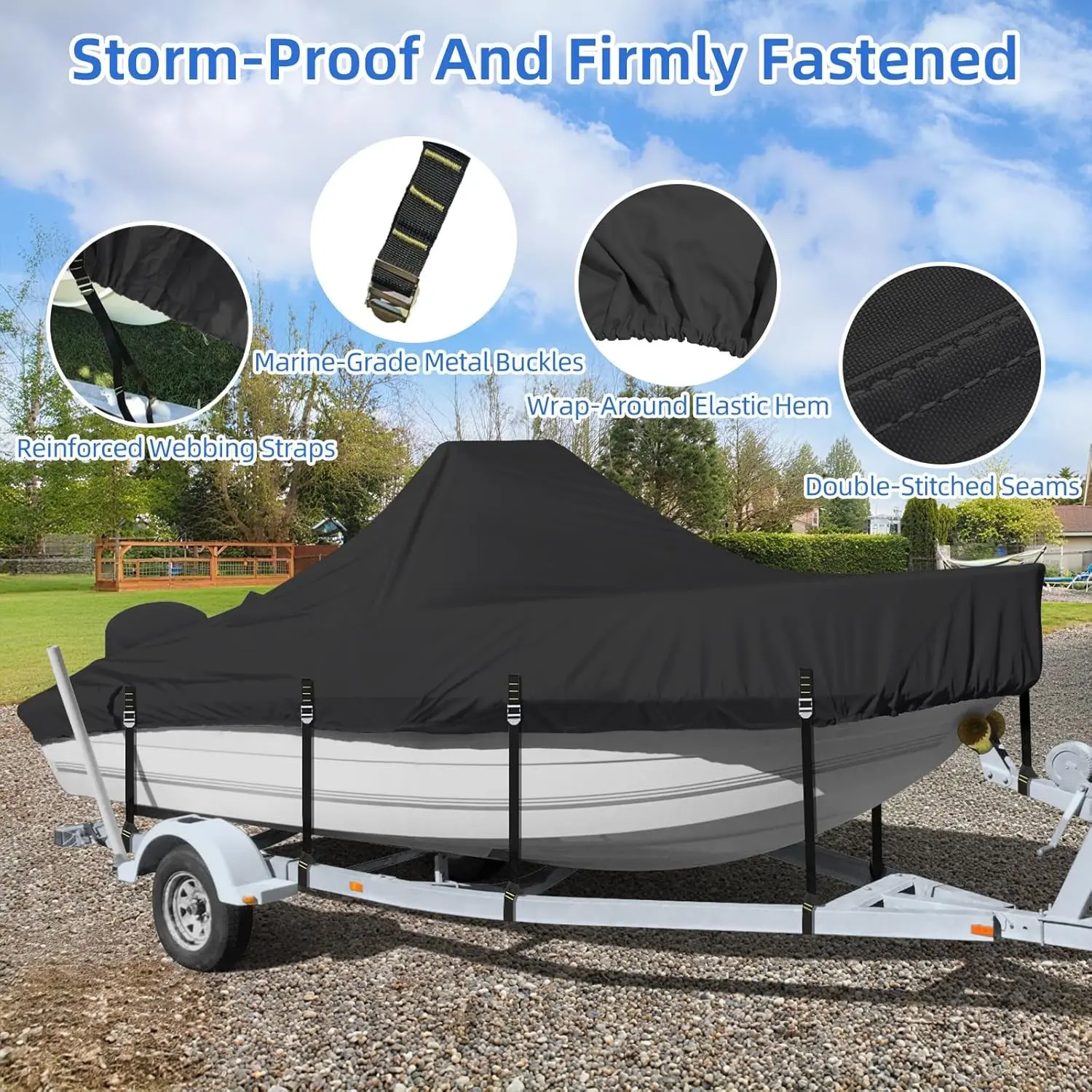 Central Control Console Boat Cover, 900D High Strength Boat Shade with Engine Hood, Adjustable Metal Windproof Buckle, Boating Accessory