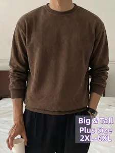 Plus Size Men's Spring/Autumn Soft Casual Knitwear Long Sleeve Ribbed Loose Fit T-Shirt New Arrival Men's Big and Tall Corduroar Round Neck Pullover Sweater Casual Fashion Sweatshirt