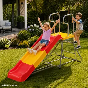 2-in-1 Kids Steel Climbing Slide Outdoor Play Equipment for 3-8 Years Old, 76.4-in Smooth Slide Track, Anti-Slip Steps, Durable Sturdy Construction, Easy Assembly, Indoor & Backyard Use