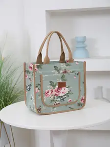 Floral Print Lunch Bag, Large Capacity Storage Bag, Fashionable Zipper Handbag for Women & Men, Casual Trendy Versatile High-quality Daily Commuting Bag, Reusable Lunch Bag, Lunch Bag Tote Bag, Lunch Bags Women