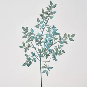 Weathered Teal Blue Mini Faux Leaf Branch Spray - 32"