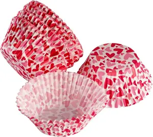 Red Heart Cupcake Liners Baking Cups Valentine's Day Cake Decorations Party Supplies 100Pcs Food-Grade Material No-Stick Ramekin Cups for Brownies Ice Cream Muffins Cupcakes