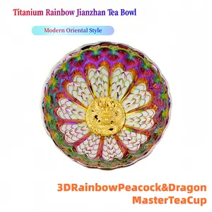 Handmade Iridescent Gilded Golden Dragon Master Tea Cup | Chinese Tea Bowl