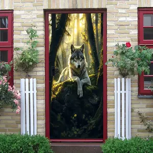 Forest Wolf King Decorative Wall Sticker Nordic Style Animal Decal Living Room Entrance Bedroom Background Wall Decoration Self Adhesive Removable Eco Friendly PVC Material Effect Home Decor Sticker Wom