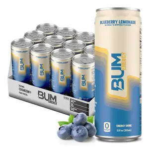BUM Sugar-Free Energy Drink - Lightly Carbonated & No Artificial Colors, Natural Caffeine & Citicoline for Energy & Focus, Brain Boost & Workout Sports Beverage - 12 oz Can (12-Pack)