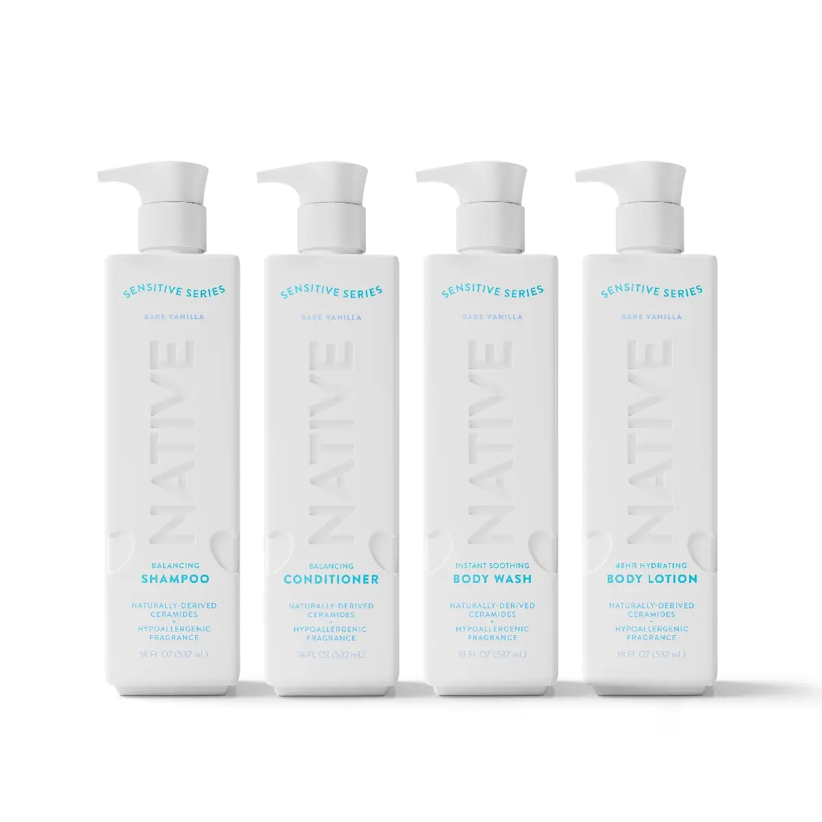 NATIVE Sensitive Series Personal Care Set – Body Wash, Lotion, Shampoo & Conditioner Soothing Coconut Cosmetic Gentle
