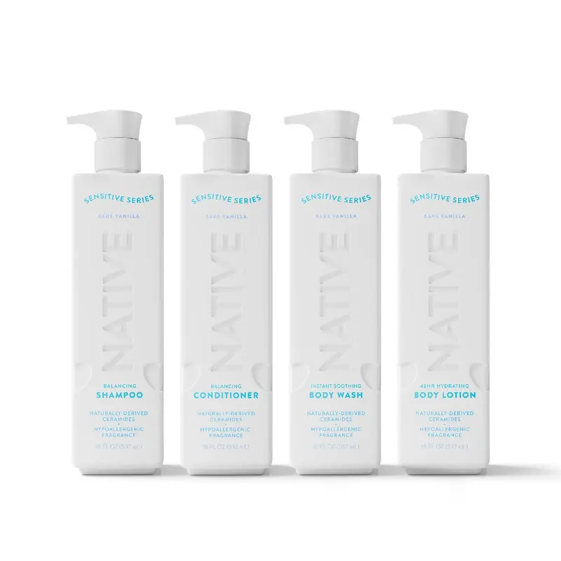NATIVE Sensitive Series Personal Care Set – Body Wash, Lotion, Shampoo & Conditioner Soothing Coconut Cosmetic Gentle