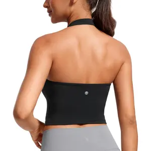 Butterluxe Halter Crop Tank Tops for Women - Open Back Padded Longline Sports Bras Workout GymGift
