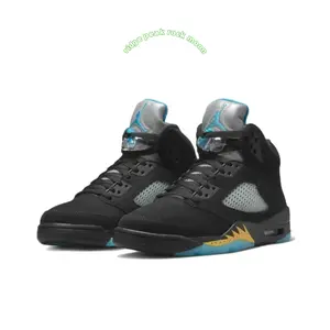 Black Suede High-Top Retro Basketball Shoes with Silver Mesh and Aqua Flame Details