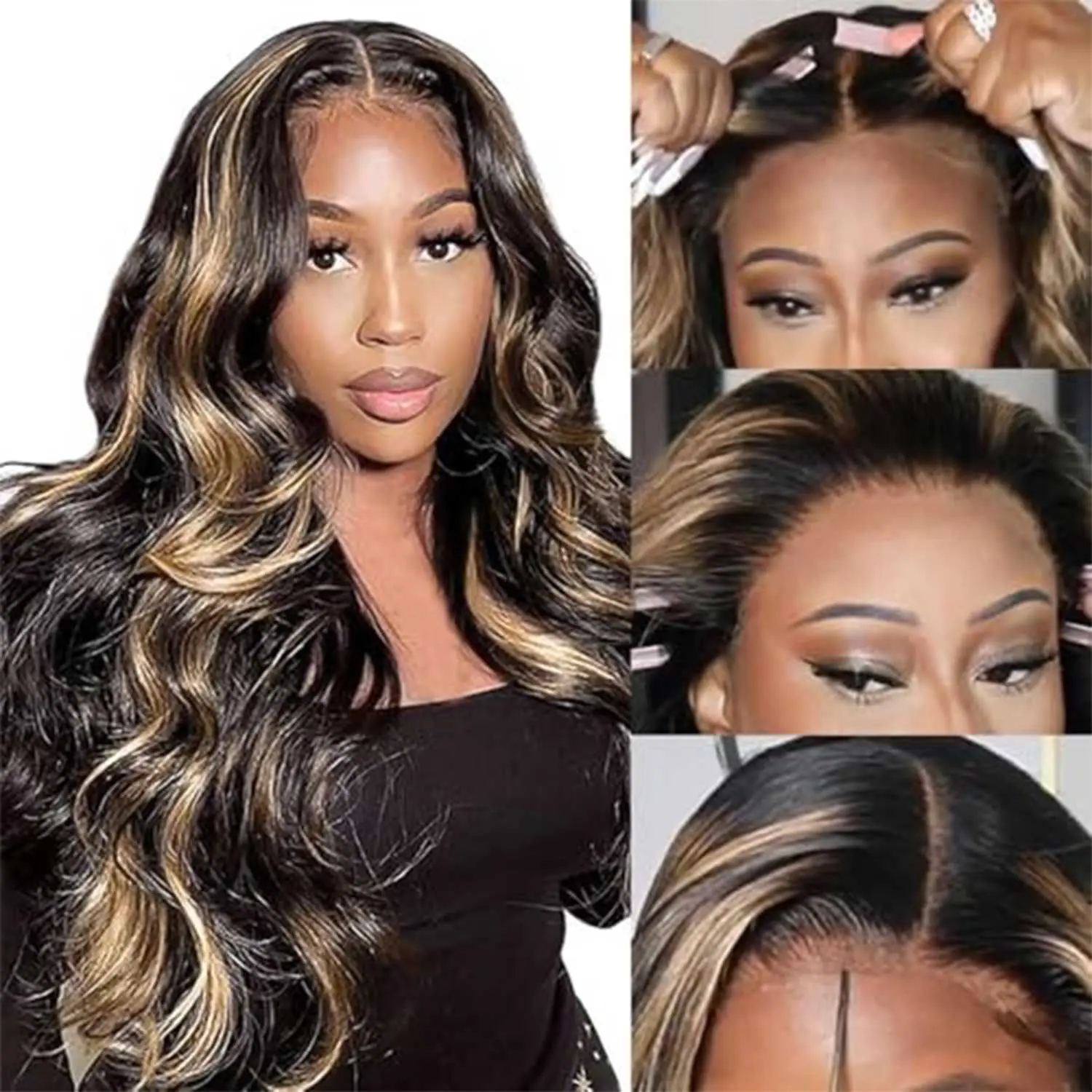 [13x6 Hair] 13x6 HD Lace Front Wig Human Hair Glueless Ombre Platinum Blonde Balayage Highlight Body Wave Wig Pre Plucked Pre Cut Wig #Summervibes