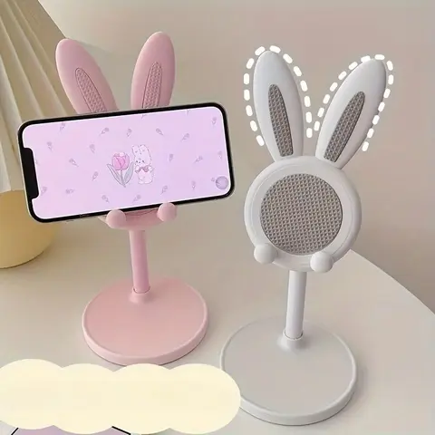 Cute Rabbit Design PVC Desktop Phone Stand - Adjustable-Height Universal Mobile Cellphone Mount, Phone Accessory for Home Office Use