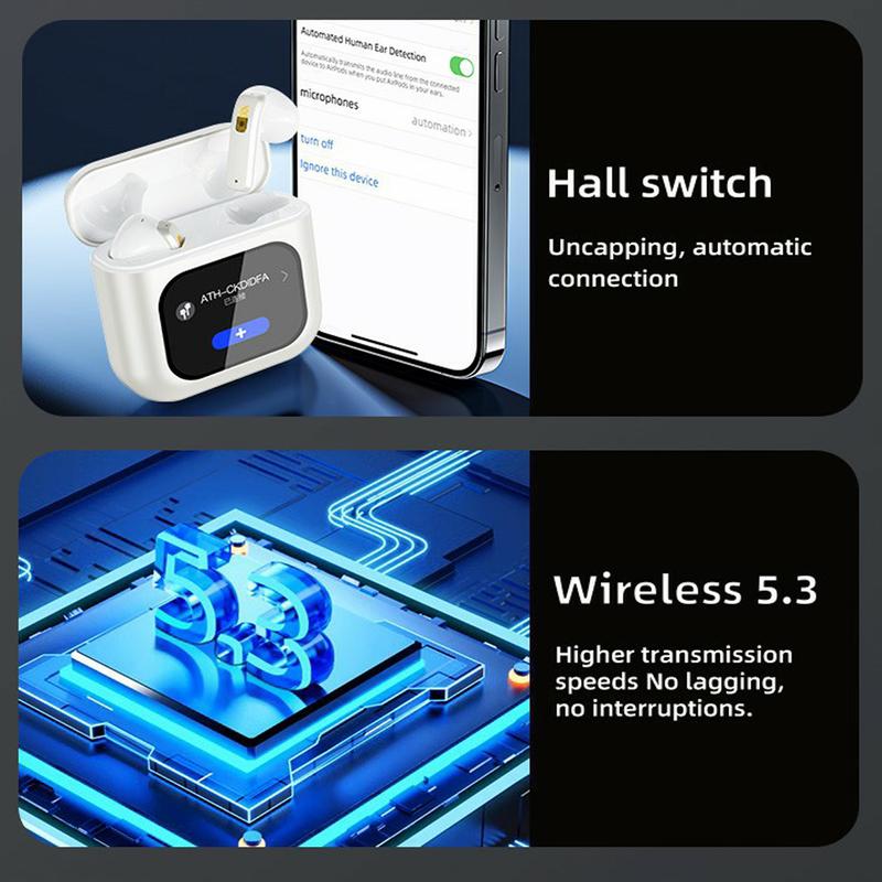 Wireless Touchscreen Earbuds with Smart Touch Screen Case - True Wireless Bluetooth ANC Active Noise Cancelling Earbuds - Blue Tooth Earphones for iPhone Android In Ear Headphones