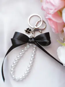 Pearl and Black Ribbon Keychain