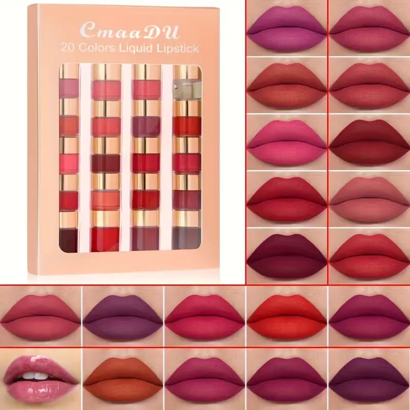 20 Color Waterproof Matte Lip Gloss Set – Long-Lasting Non-Stick Lipstick Kit, Transfer-Proof, Portable Makeup Box, Beauty Gift for Women & Mother’s Day