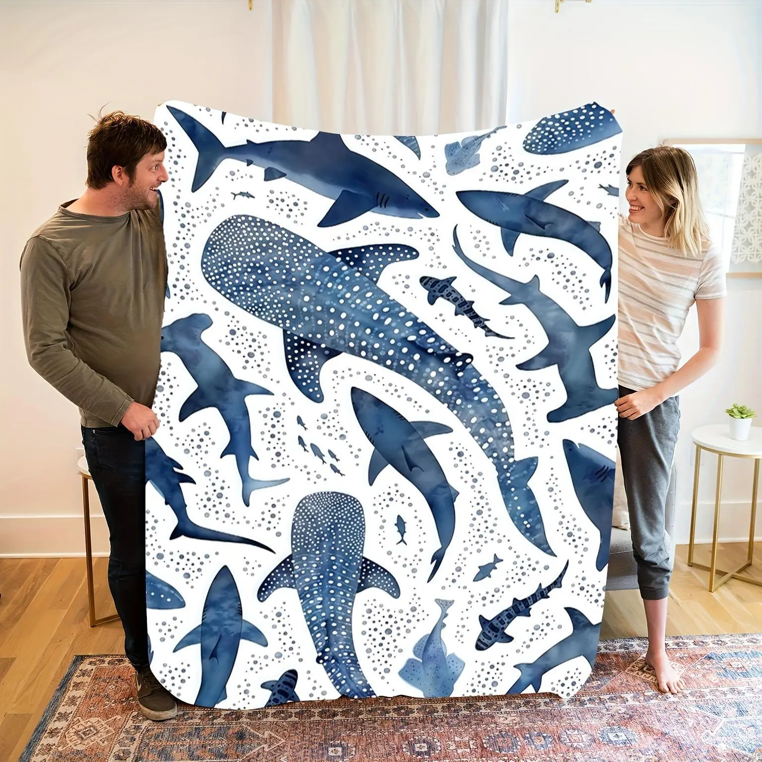 Whale Shark Themed Blanket Dive Into Ocean Comfort Ultra Soft Plush Throw Featuring Marine Life Patterns Perfect For Imaginary Underwater Adventures And Cozy Naptime Journeys With Sea Creatures warm nap digital print flannel blanket