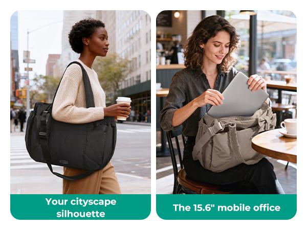 BAGSMART Crush Bow Tote Bag for Women 15.6" Laptop Friendly Lightweight Puffy Handbag with Removable Bow & Multiple Compartments for Travel Work Beach Gym 20L Capacity