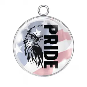 American Eagle Pride Glass Charm Patriotic USA Flag Cabochon Silver or Gold