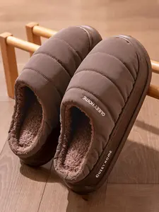 Men's Cotton Slippers, Autumn Winter Fleece-Lined Indoor Non-Slip Warm Plush Shoes, Comfortable Home Footwear for Couples, Thick Bottom Slippers