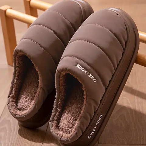 Men's Cotton Slippers, Autumn Winter Fleece-Lined Indoor Non-Slip Warm Plush Shoes, Comfortable Home Footwear for Couples, Thick Bottom Slippers, Casual Home Slippers