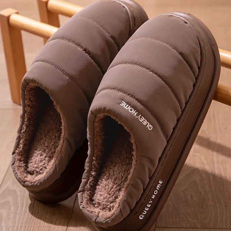 Men's Cotton Slippers, Autumn Winter Fleece-Lined Indoor Non-Slip Warm Plush Shoes, Comfortable Home Footwear for Couples, Thick Bottom Slippers, Casual Home Slippers