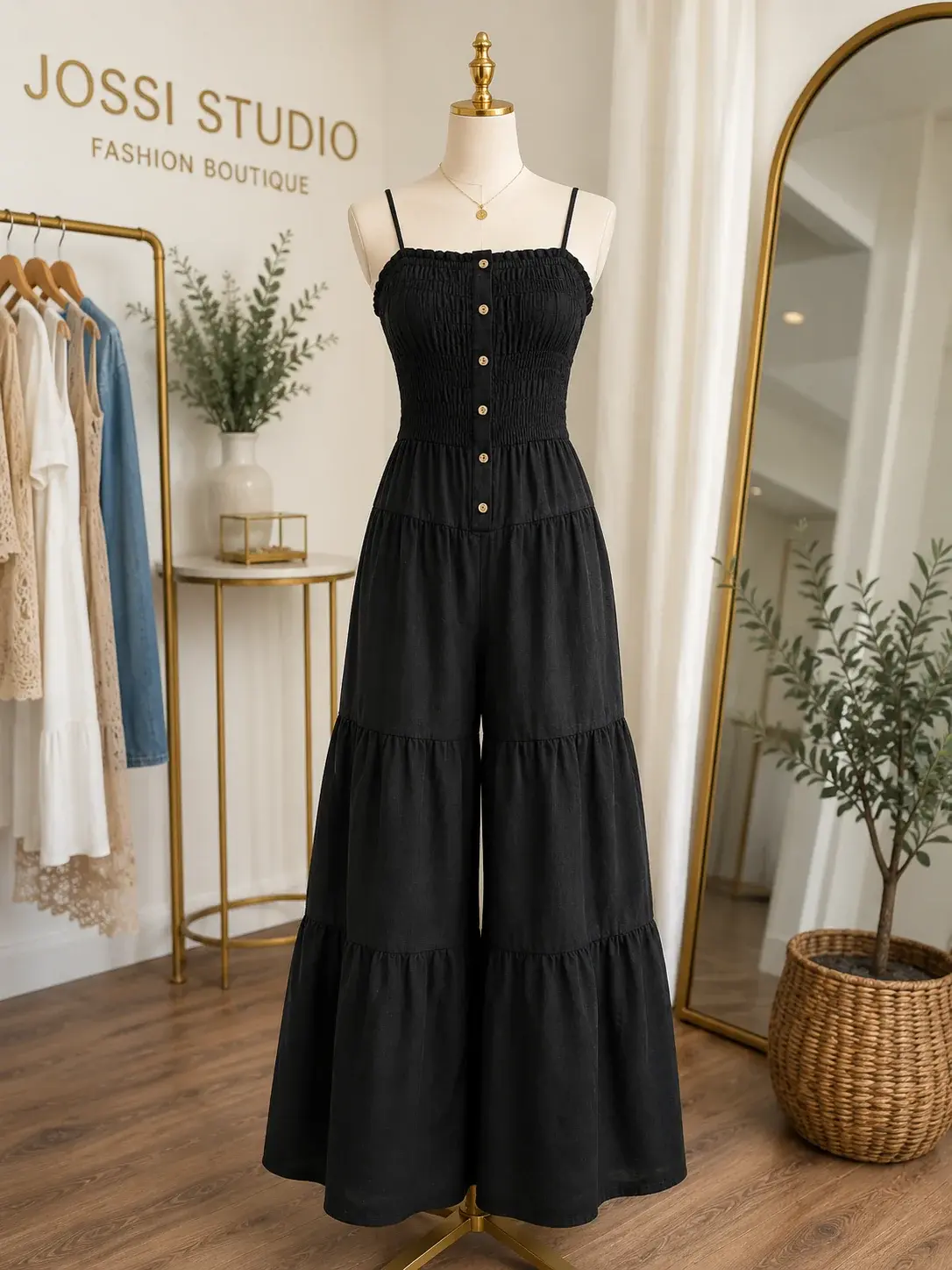 Olivia Linen Jumpsuit – Black