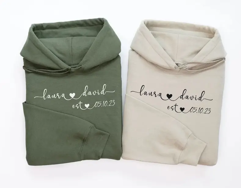 Custom Couple Hoodies, Personalized Matching Hoodies for Couples, His and Hers, Monogrammed Gifts, Anniversary, Best Engagement Gift Couple