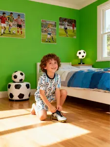 Boy's Soccer Print Short Sleeve Tee & Shorts Loungewear Two-piece Set, Casual Comfy Round Neck T-shirt & Shorts Set, Kids Sleepwear for Summer, Pajama Sets, Sleepwear Pajamas Set