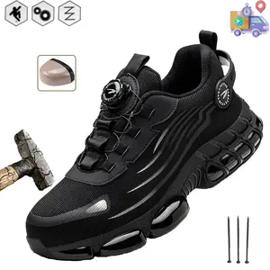 New Fashion Men Rotary Buckle Work Sneakers Protective Shoes Safety Industrial Puncture-Proof Anti-smash Steel Toe Shoes Men Indestructible Shoes Slip-resistant shoes work hiking boots sneakers