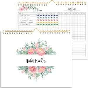 Habit  Calendar - 12 Months Undated Daily Weekly & Monthly Period Habit  Journal, Greenery Floral, Spiral Binding & Hanger, 7.8"x10"