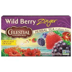 Celestial Seasonings Wild Berry Zinger Herbal Tea, Caffeine Free, 20 Tea Bags Box